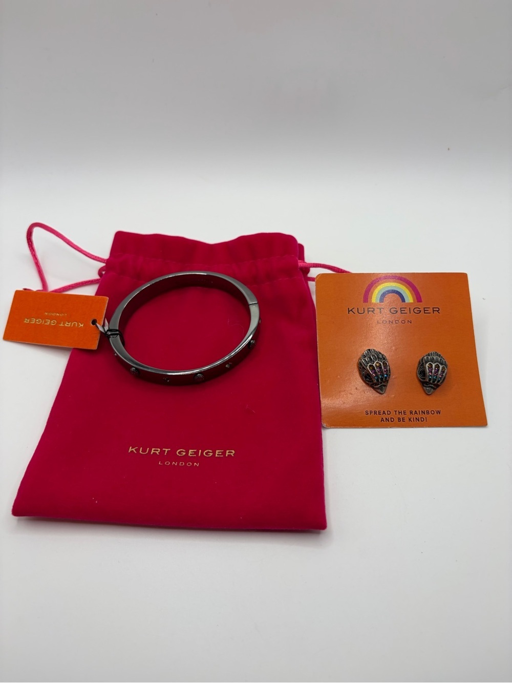Kurt Geiger Gun Metal Bangle Bracelet with Matching Gun Metal Earrings